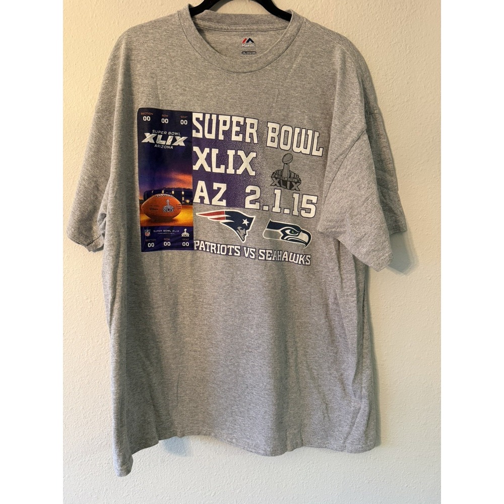 Super Bowl 49 Patriots‎ Vs Seahawks 2015 T Shirt Mens Size 2XL Majestic NFL